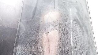 Wet pussy masturbation with squirting orgasm in the shower stall
