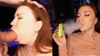 A smoking hot girl made a deepthroat blowjob while smoking a cigarette