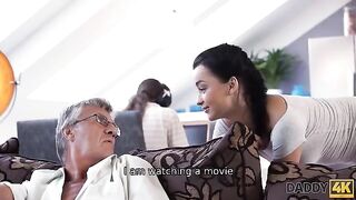 Old guy fucked his son's GF, and she loved it, especially the facial