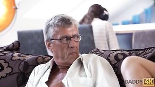 Old guy fucked his son's GF, and she loved it, especially the facial