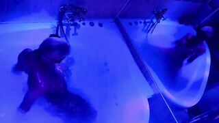 A blonde is playing with sex toys in the bathroom and gets very horny