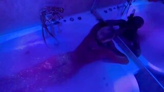 A blonde is playing with sex toys in the bathroom and gets very horny