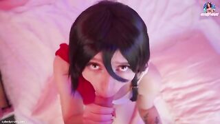 Mikasa Ackerman enjoys riding a huge cock and getting a facial