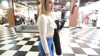 Blonde fucks in the shopping mall toilet for money