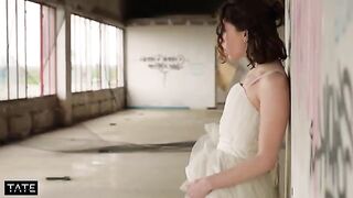 Stranger pushed her into the dress and covered her with cum