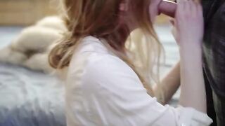 Cute girl fucks with a big dildo and cummer