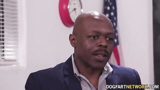 Blonde girl Heather Honey fucked by two black men with huge cocks in her holes