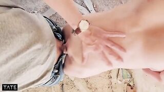 An amateur couple has sex in an abandoned building, almost getting caught