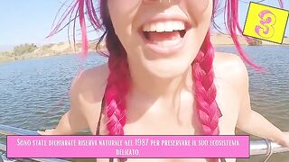 A girl is flashing her body on the beach at night, but she has a secret
