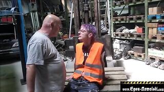 Climate activist gets fucked by an old man in a hardcore scene