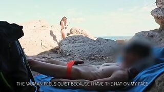 Babe from the beach can't resist a cock in her hand