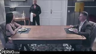 A dinner guest, the stunning Clea Gaultier, becomes the main course for a swinging couple