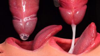 Close up action with the best condom milking blowjob, culminating in a hot finish