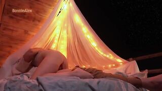 A couple have romantic sex outdoors with long foreplay and simultaneous orgasm