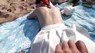 A couple has sex on the public beach and gets caught, rough encounter follows