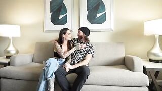 A guy's first experience with two girls giving him a blowjob at the hotel