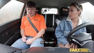 A cheating wife with huge boobs gets fucked hard in a fake driving school scene
