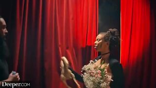 A busty black stripper gets creampied by a white stud at an afterparty