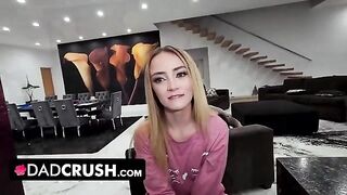Two step-daughters compete to ride their step-daddy’s big cock the hardest