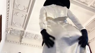 Hot cosplay with tall Lady Dimitrescu from Resident Evil Village, doing everything