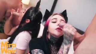 Two kitties get cum in ass in intense scene