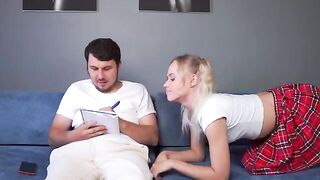 She lets her stepbrother cum on her face for doing her homework