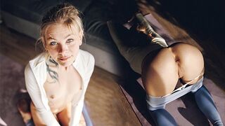 The girl was engaged in yoga, wearing only one pair of pants