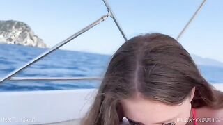 A girl is having fun with her friend on a yacht, getting wild