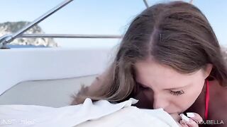 A girl is having fun with her friend on a yacht, getting wild