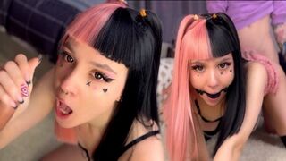 I gave the hot emo girl a deepthroat blowjob and fucked her with a gag in her mouth