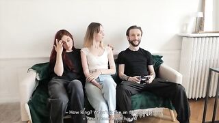 An amateur threesome with two stunning French women sharing a lucky guy