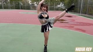Cheerleader gets fucked on the street and swallows cum