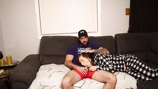 The stepson fucked on the couch by his hot stepmom