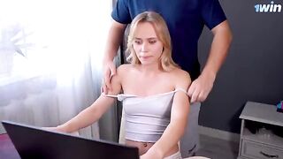 A massage for a streamer stepsister turned into passionate sex, ending with a hot cumshot