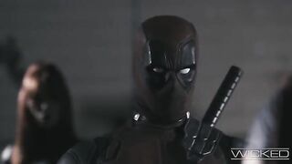 Deadpool and Black Widow fuck four pretty babes hard
