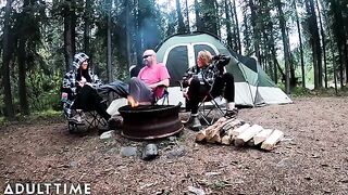 POV of hot poly wives taking turns sucking dick and fucking in the wilderness