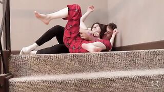 Perky stepsister got banged on the staircase with no hesitation