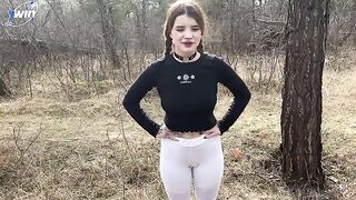 A hot chick is fucking with a guy in the forest, it’s not polite