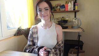 A nerdy girl shows her real face in the bedroom, being very daring