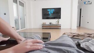 My stepsister services my huge cock when my parents are not at home