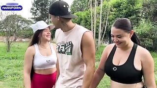 In the park, girlfriends get fucked by a stranger for money with Ema Ribeiro
