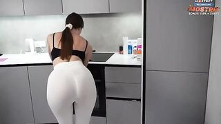 A hot chick is cleaning the house and gets naughty
