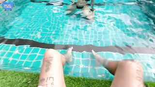 My girlfriend fucked with her best friend in the pool