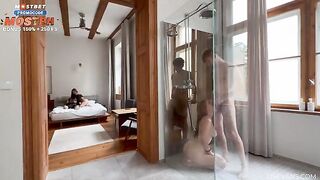 Two couples fuck in the shower, an unforgettable amateur orgy scene