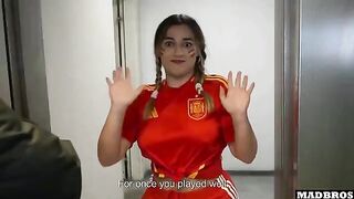 A Spanish supporter got fucked hard in anal and DP by two guys in the parking lot