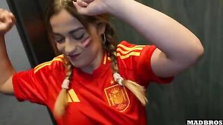 A Spanish supporter got fucked hard in anal and DP by two guys in the parking lot