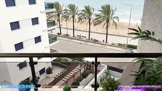 A couple fucked in the balcony and the guy came on her face