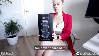 The secretary checked the new Twirl Stroker with a coworker