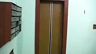 A girl made blowjob for her brother on the balcony