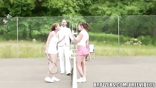 A girl has sex with her rich friend on the tennis court